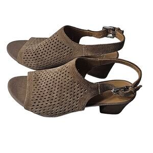 Women Sz 8.5 Mandi Brown Leather Perforated Block Heel Franco Sarto Sandal